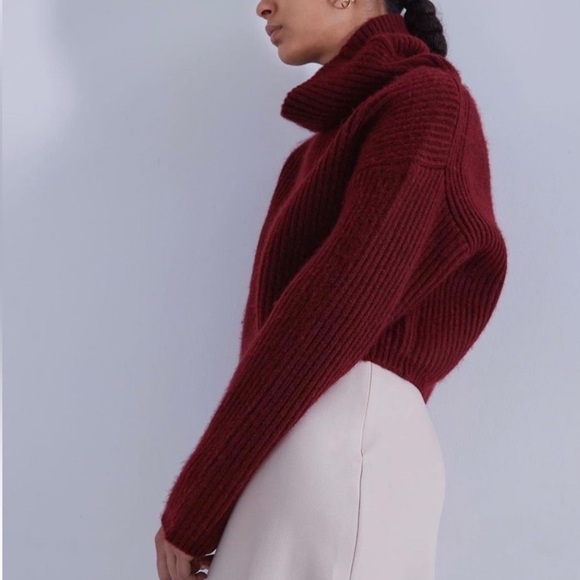 Thakoon Sweater Burgundy Red Cropped Ribbed Turtleneck Knit Sz M NWT - Picture 9 of 12